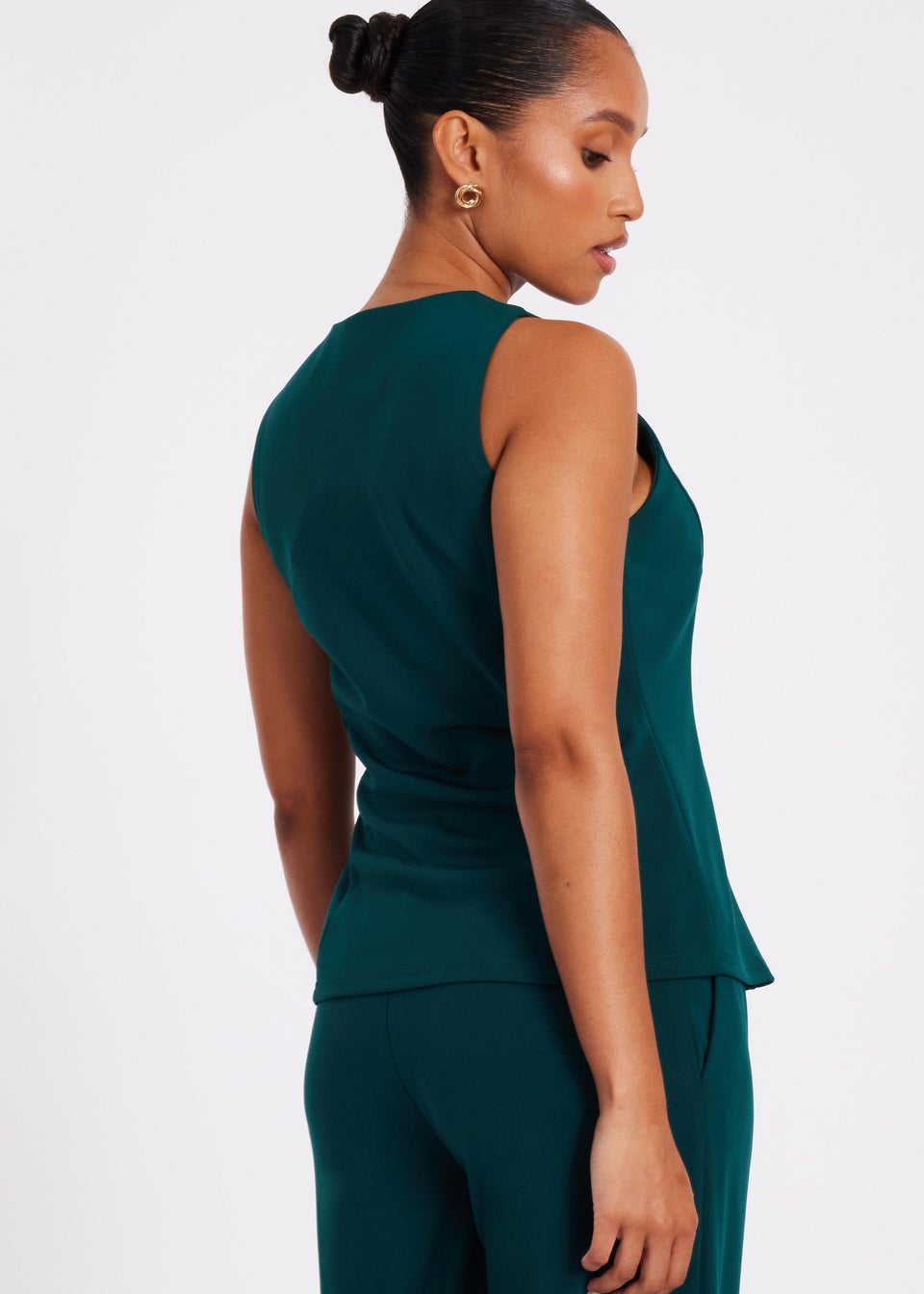 Quiz Green Petite Button Front Waistcoat