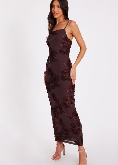 Quiz Brown Floral Applique Midaxi Dress