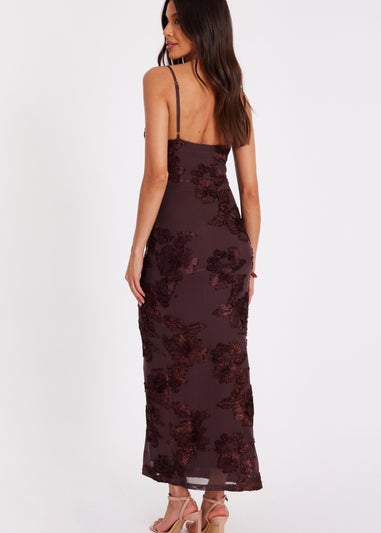 Quiz Brown Floral Applique Midaxi Dress