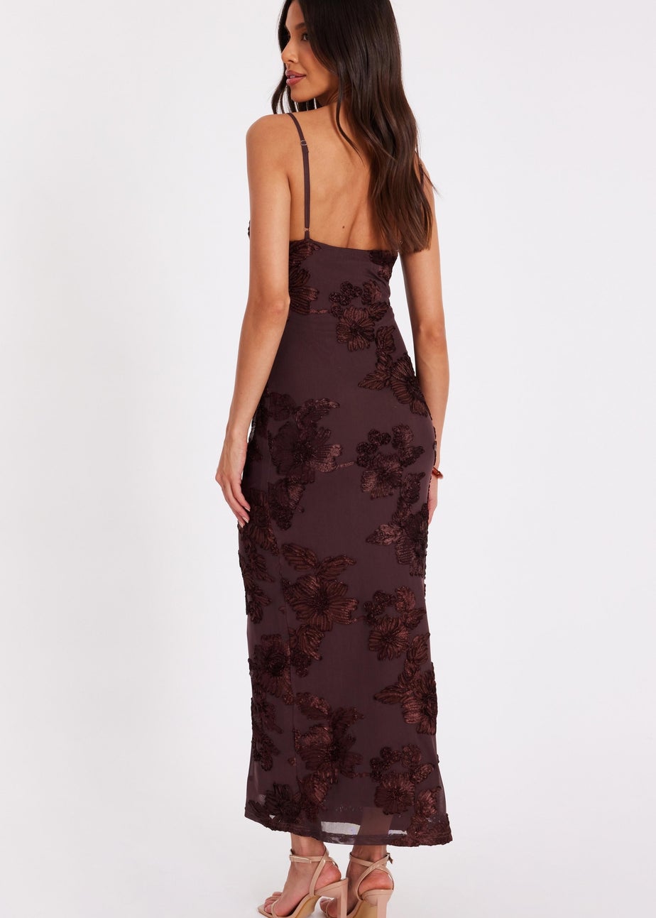 Quiz Brown Floral Applique Midaxi Dress