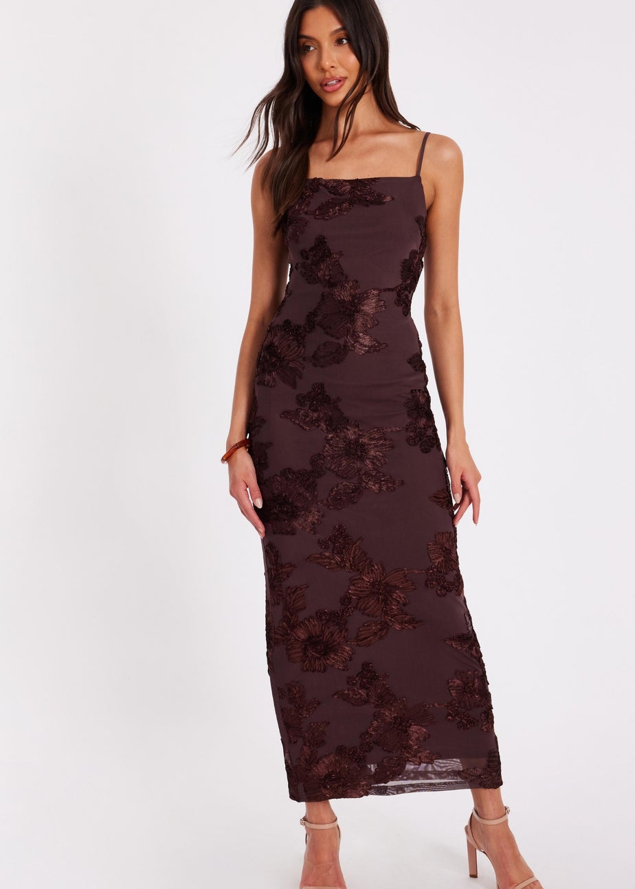Quiz Brown Floral Applique Midaxi Dress