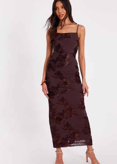 Quiz Brown Floral Applique Midaxi Dress