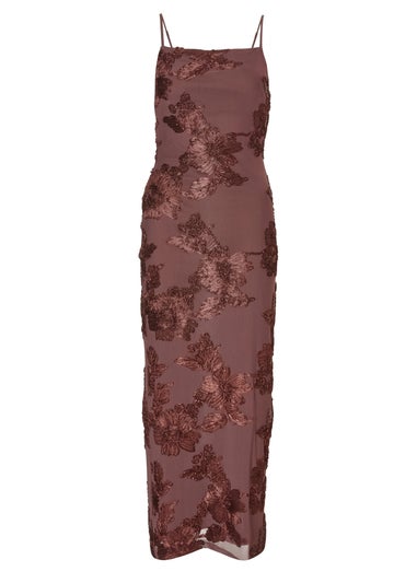 Quiz Brown Floral Applique Midaxi Dress