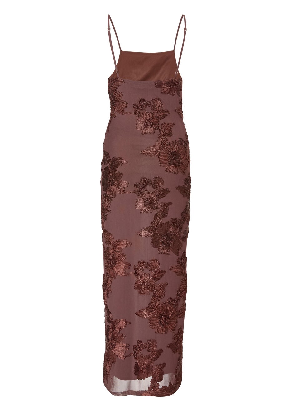 Quiz Brown Floral Applique Midaxi Dress