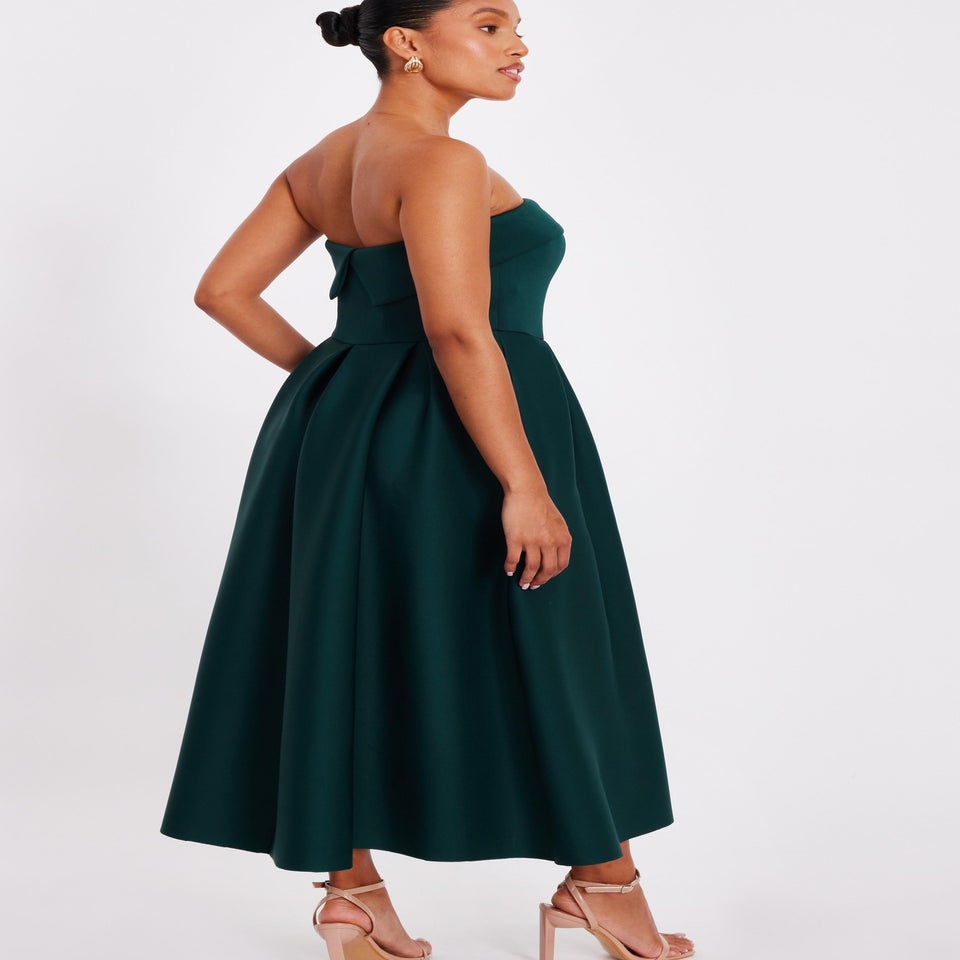 Quiz Green Petite Bandeau Skater Dress