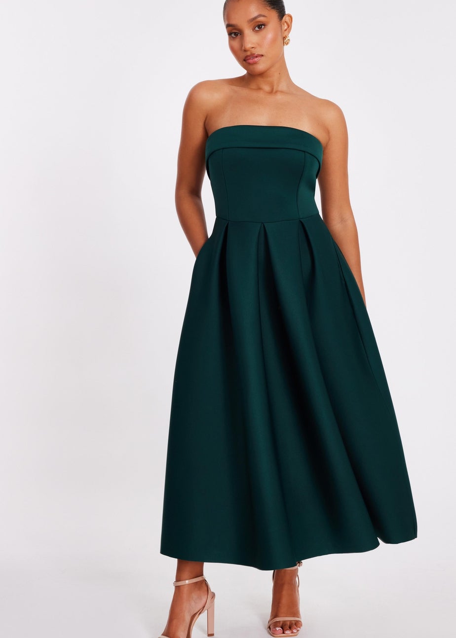 Quiz Green Petite Bandeau Skater Dress