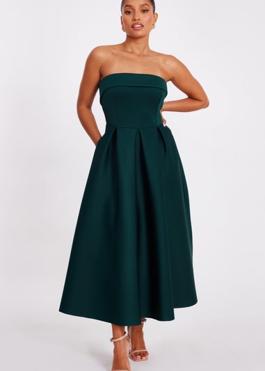 Quiz Green Petite Bandeau Skater Dress