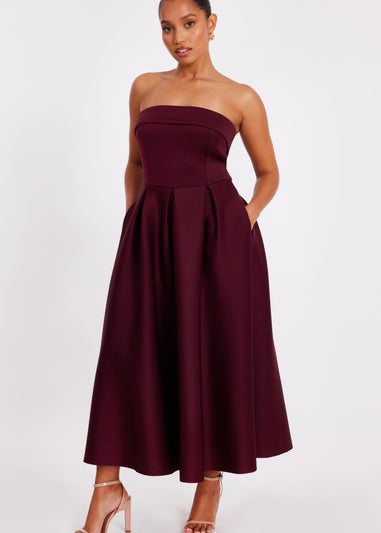 Quiz Burgundy Petite Bandeau Skater Dress