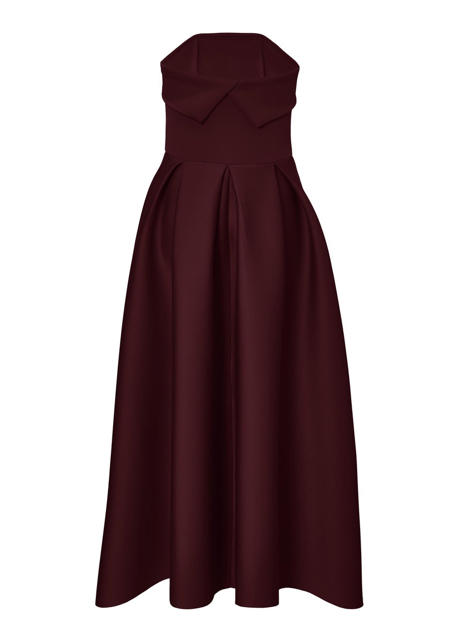 Quiz Burgundy Petite Bandeau Skater Dress