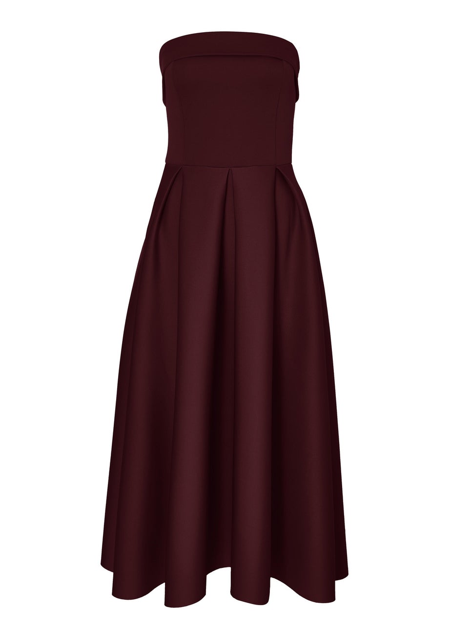 Quiz Burgundy Petite Bandeau Skater Dress