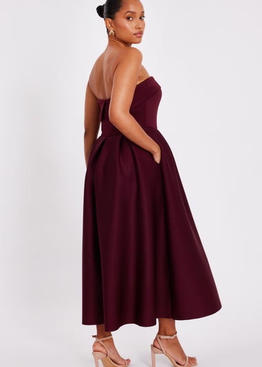 Quiz Burgundy Petite Bandeau Skater Dress