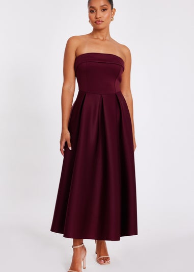 Quiz Burgundy Petite Bandeau Skater Dress