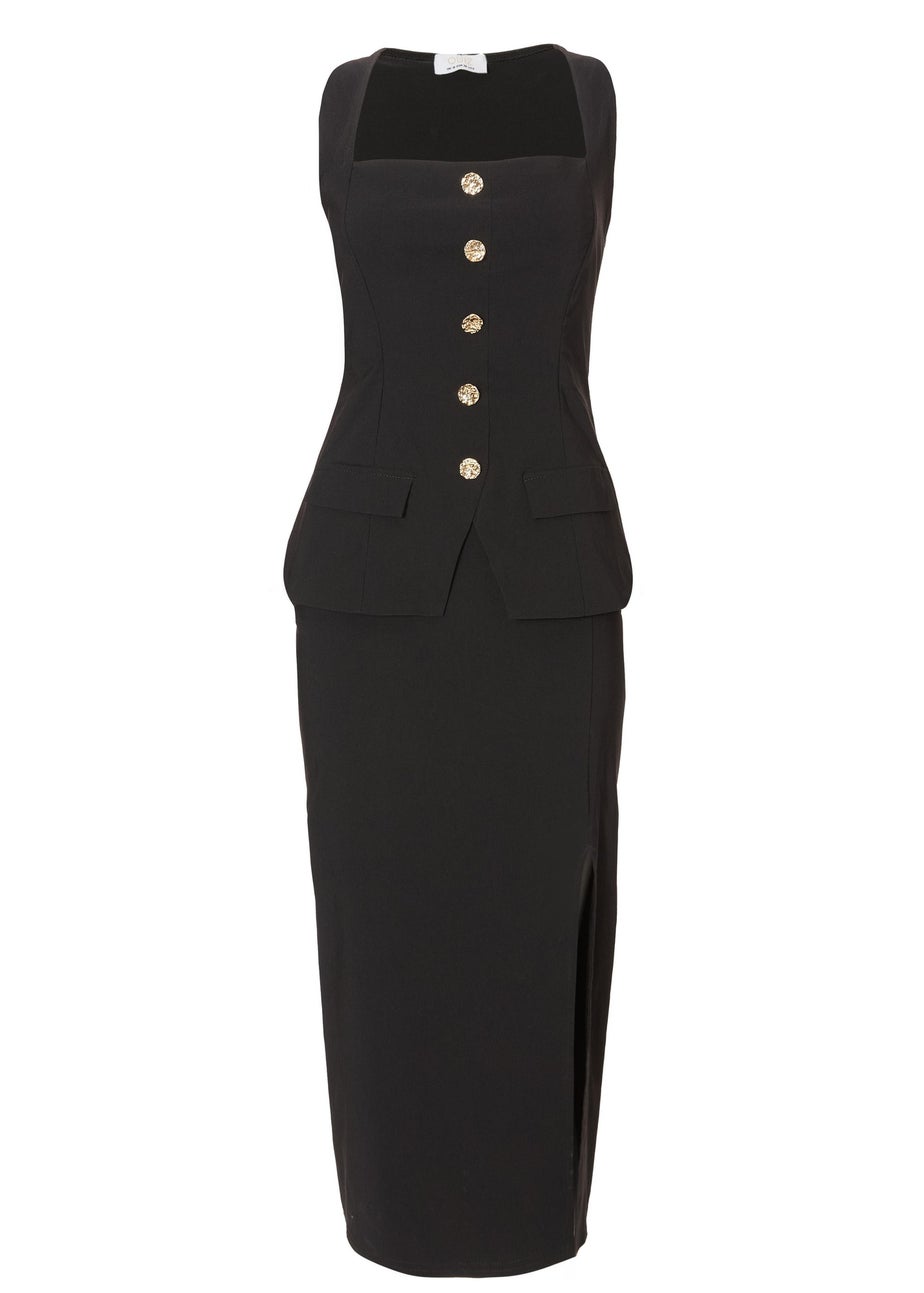 Quiz Black Button Front Midi Dress