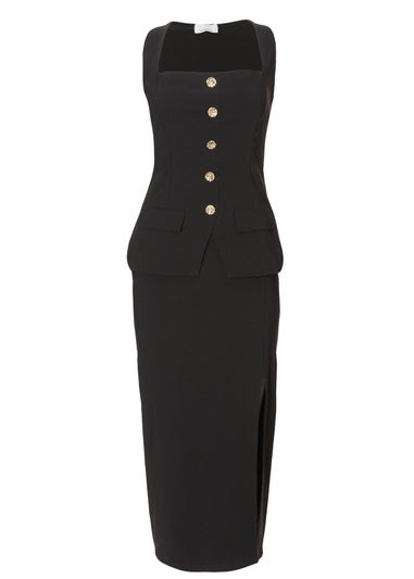 Quiz Black Button Front Midi Dress