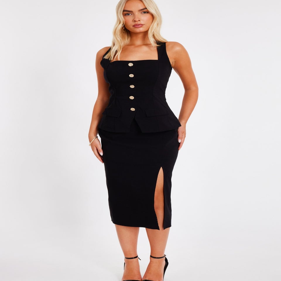 Quiz Black Button Front Midi Dress