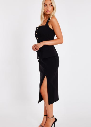 Quiz Black Button Front Midi Dress