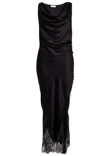 Quiz Black Satin Lace Trim Midaxi Dress