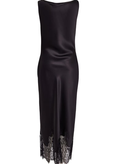 Quiz Black Satin Lace Trim Midaxi Dress