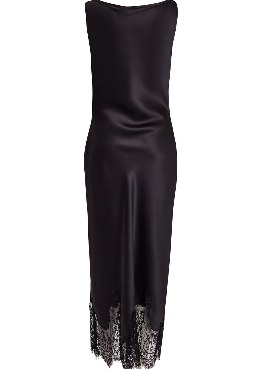 Quiz Black Satin Lace Trim Midaxi Dress