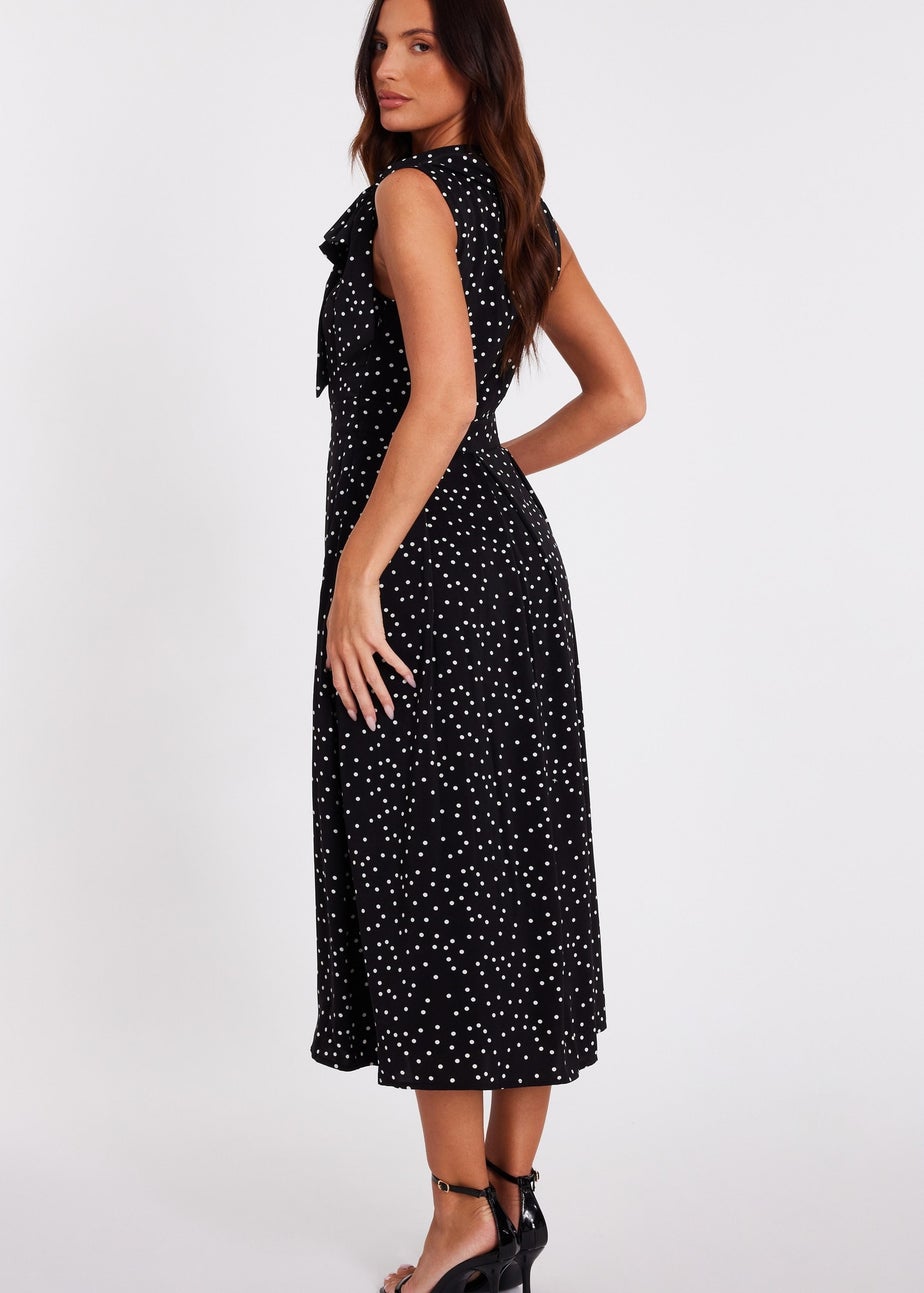 Quiz Black Tie Neck Polka Dot Midaxi Dress