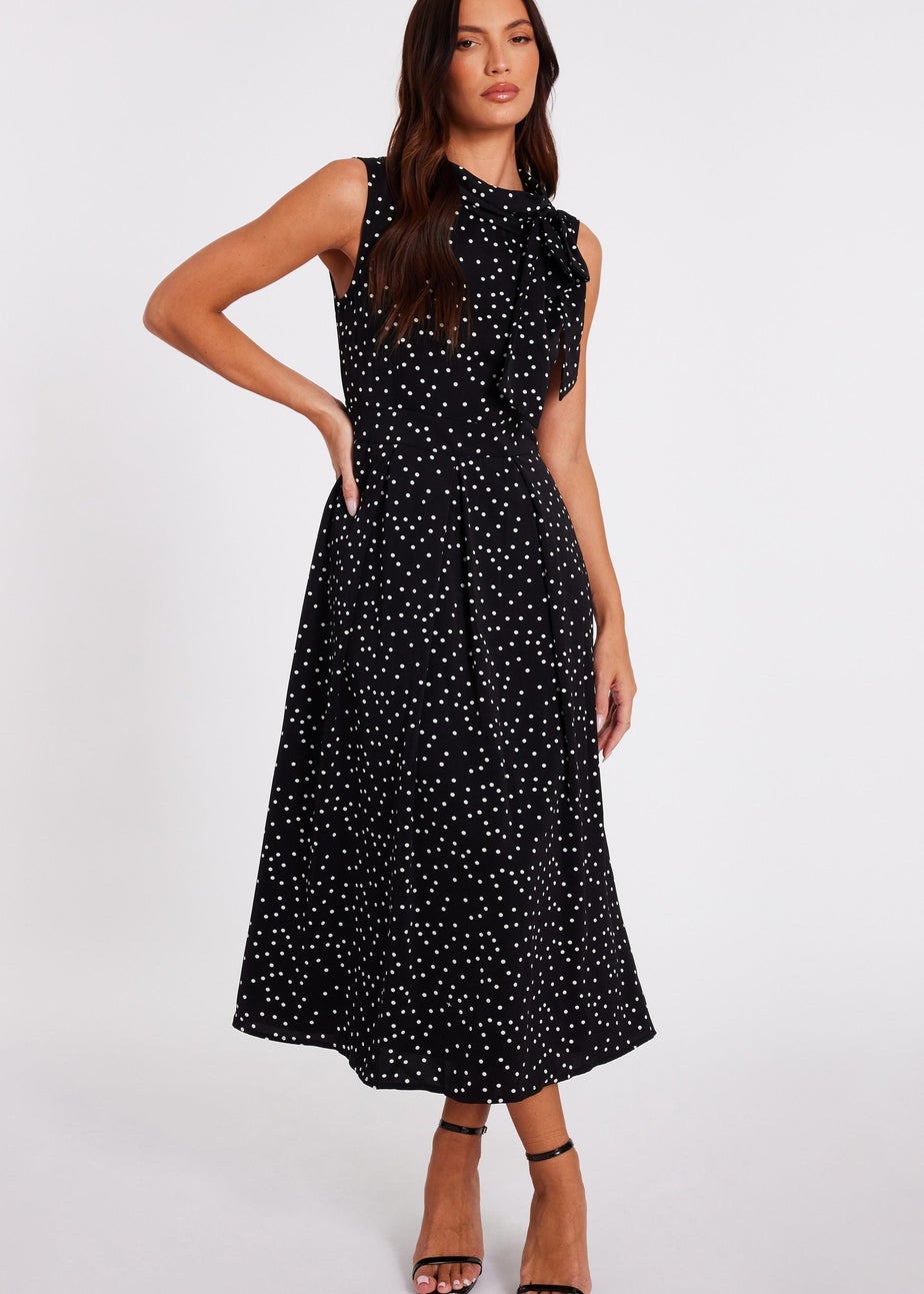 Quiz Black Tie Neck Polka Dot Midaxi Dress
