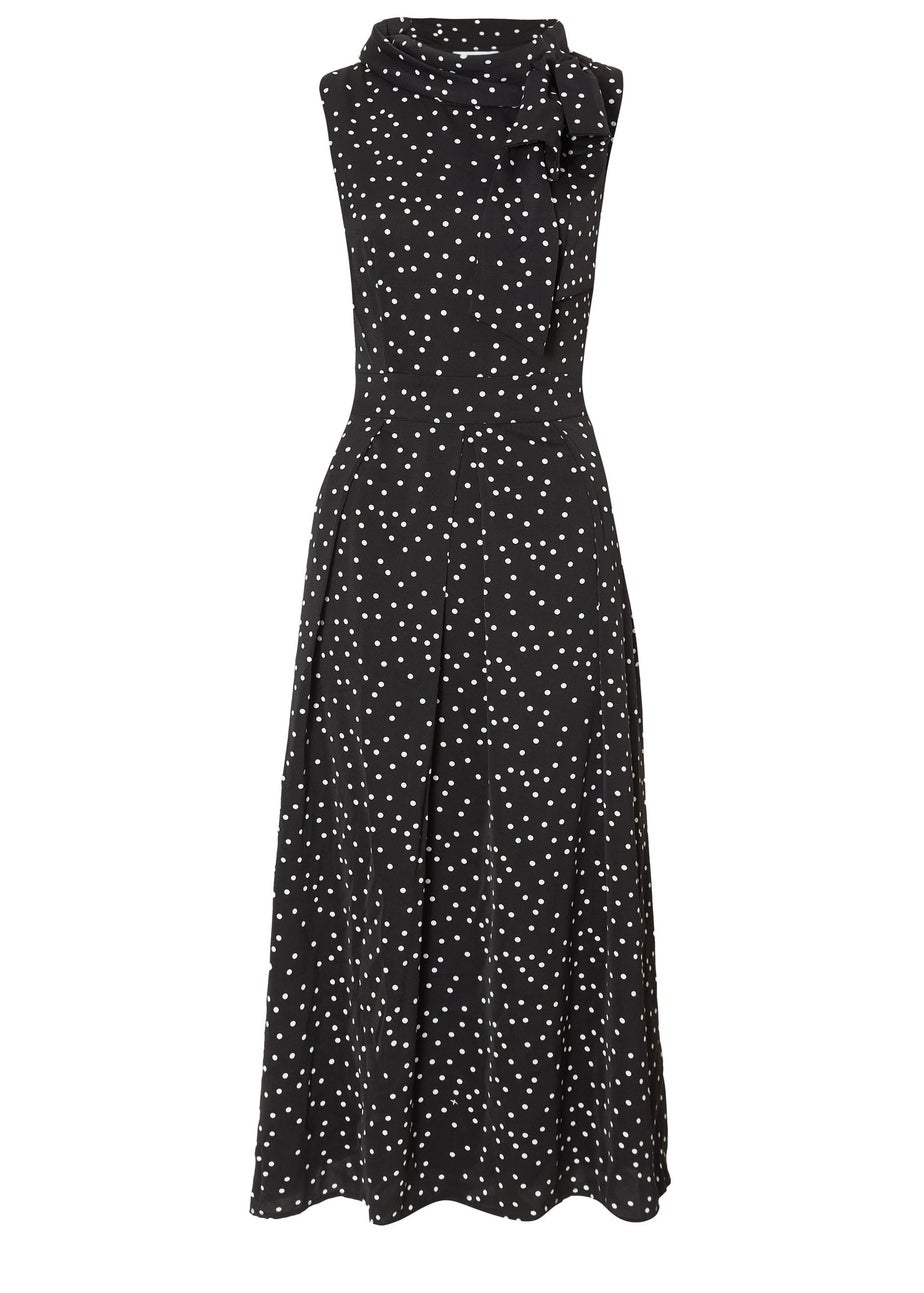 Quiz Black Tie Neck Polka Dot Midaxi Dress