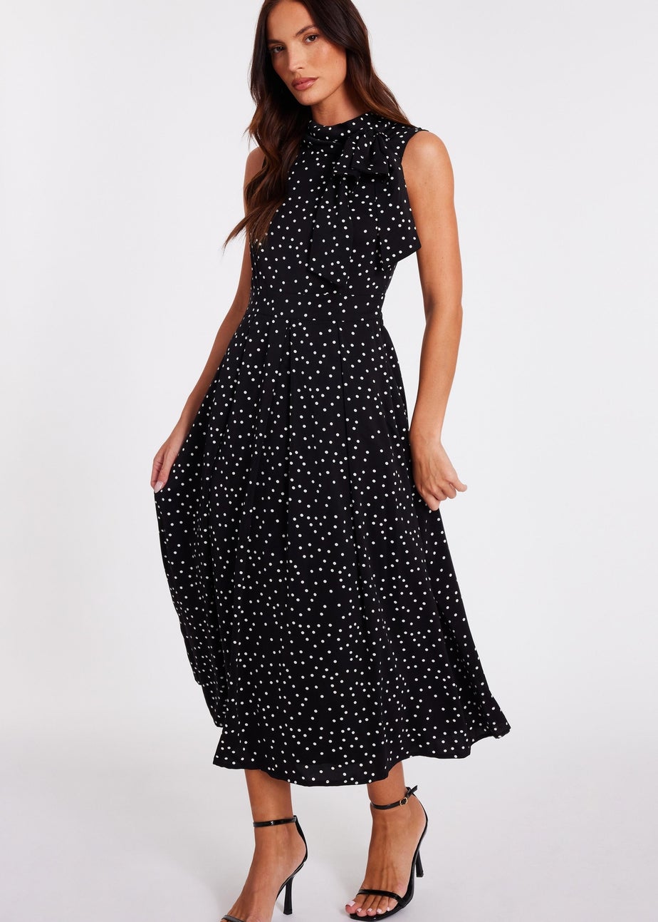 Quiz Black Tie Neck Polka Dot Midaxi Dress