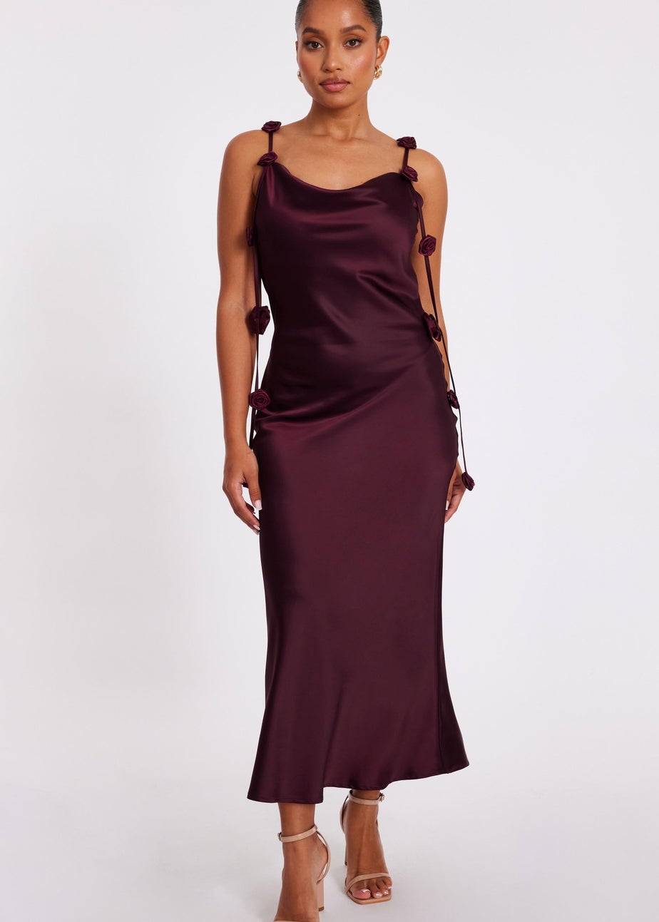 Quiz Burgundy Petite Satin Midaxi Dress