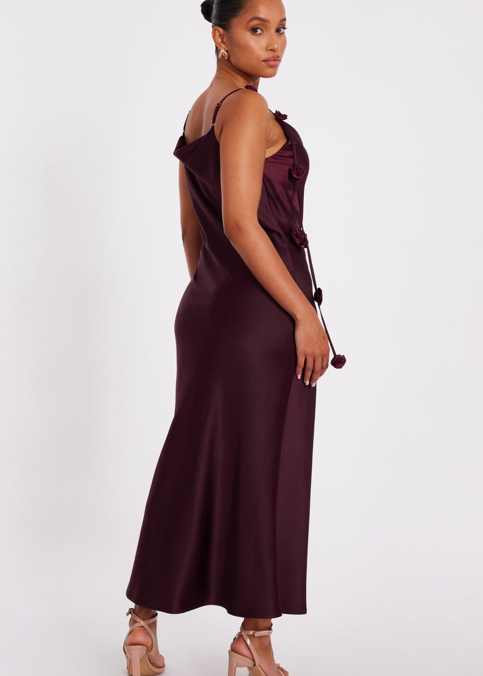 Quiz Burgundy Petite Satin Midaxi Dress