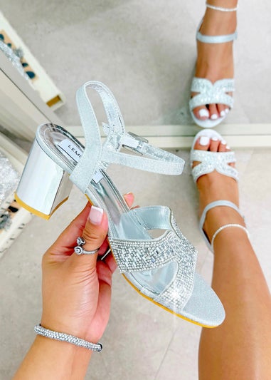 Love Lemonade Silver Crystal Gleam Block Heels