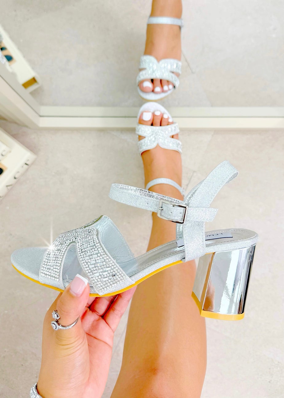 Love Lemonade Silver Crystal Gleam Block Heels