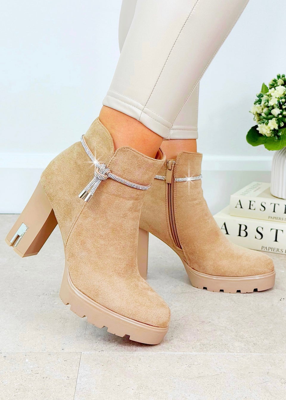 Love Lemonade MOCHA Crystal Desert Rose Ankle Boots
