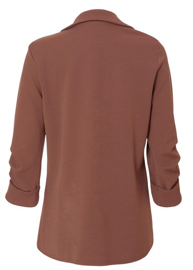 Quiz Brown Petite Ruched Sleeve Blazer