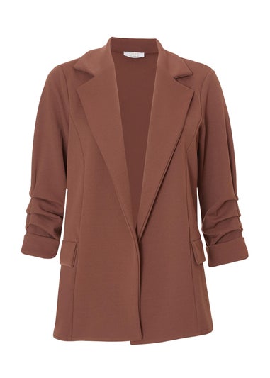 Quiz Brown Petite Ruched Sleeve Blazer