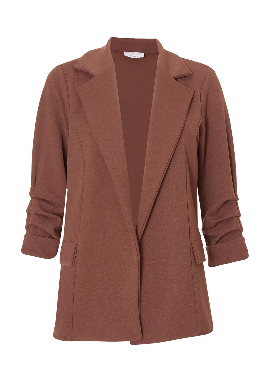 Quiz Brown Petite Ruched Sleeve Blazer
