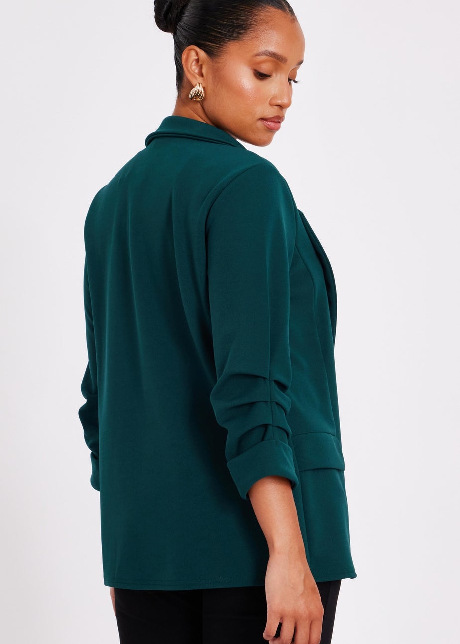 Quiz Green Petite Ruched Sleeve Blazer