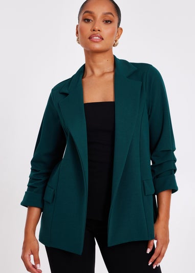 Quiz Green Petite Ruched Sleeve Blazer