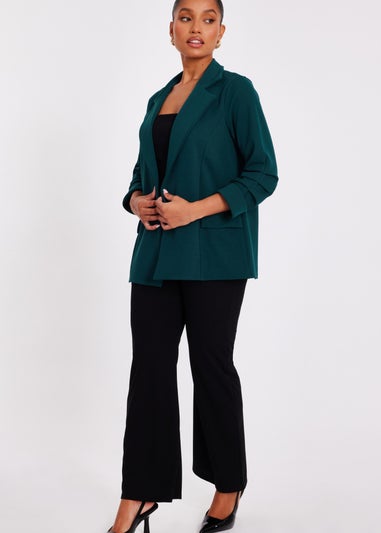 Quiz Green Petite Ruched Sleeve Blazer