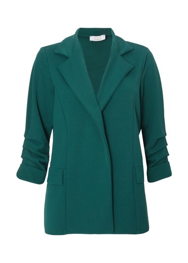 Quiz Green Petite Ruched Sleeve Blazer