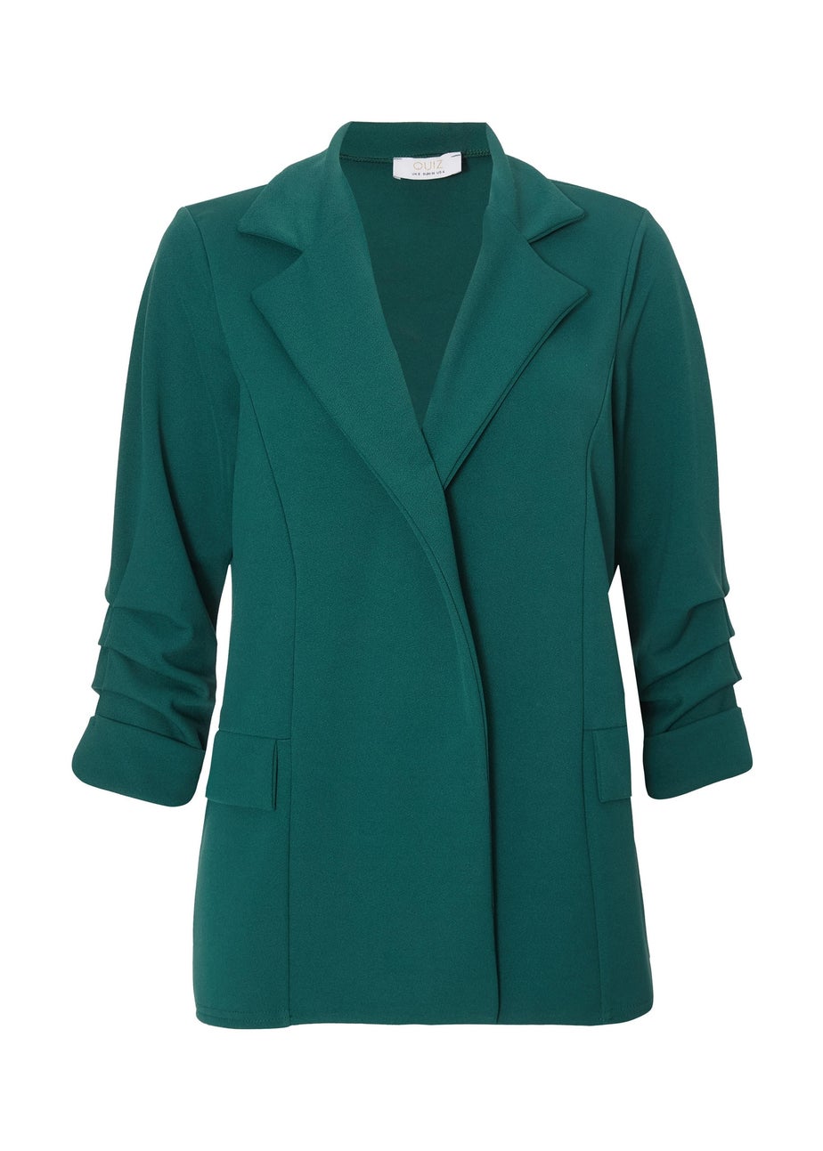 Quiz Green Petite Ruched Sleeve Blazer