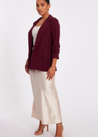 Quiz Burgundy Petite Ruched Sleeve Blazer