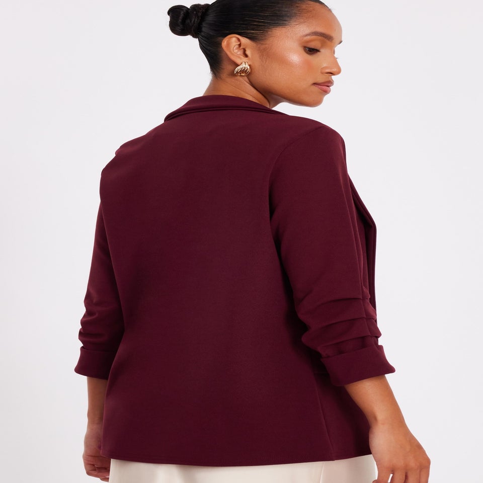 Quiz Burgundy Petite Ruched Sleeve Blazer