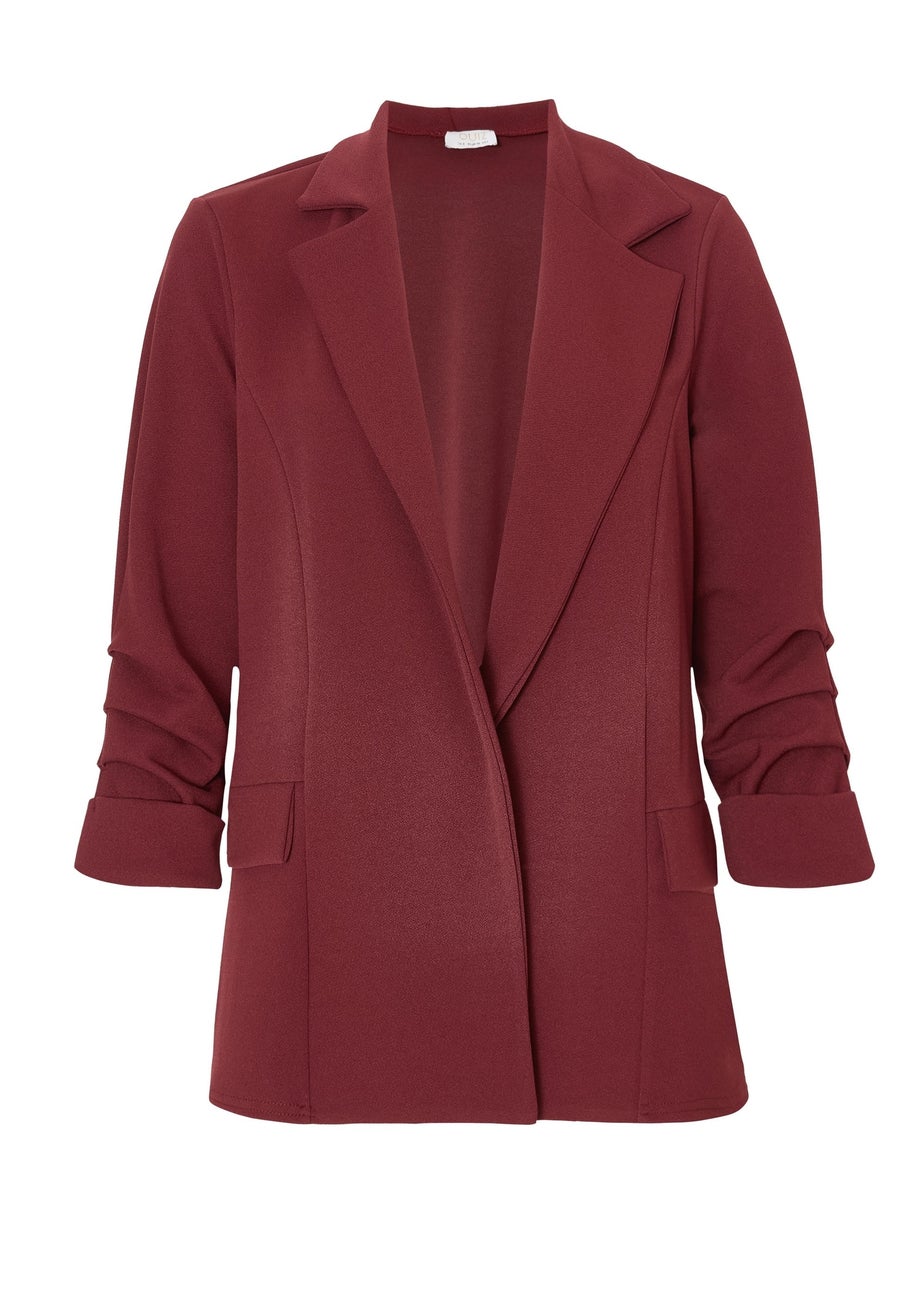 Quiz Burgundy Petite Ruched Sleeve Blazer