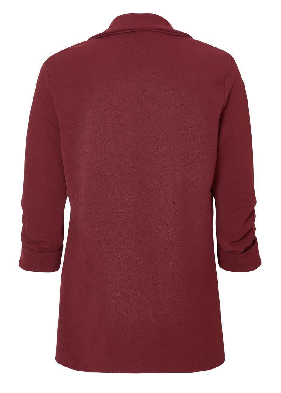 Quiz Burgundy Petite Ruched Sleeve Blazer
