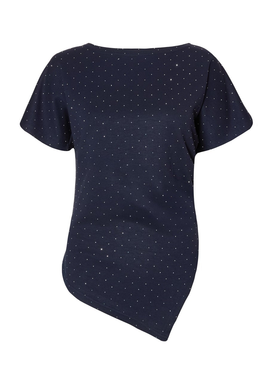 Quiz Navy Diamante Short Sleeve Top