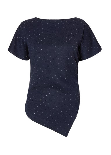 Quiz Navy Diamante Short Sleeve Top