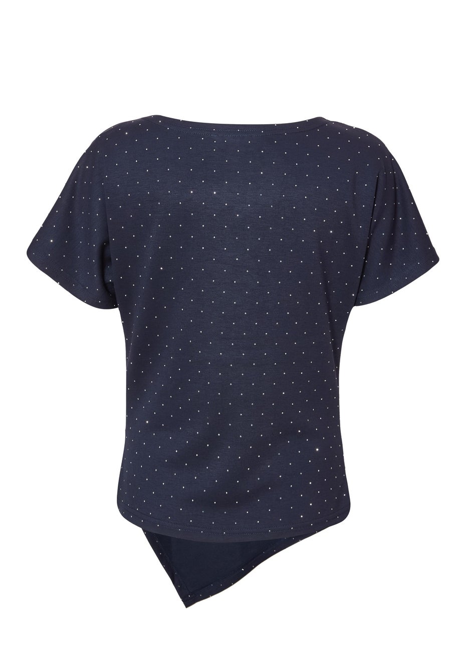 Quiz Navy Diamante Short Sleeve Top