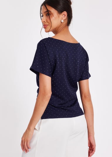 Quiz Navy Diamante Short Sleeve Top