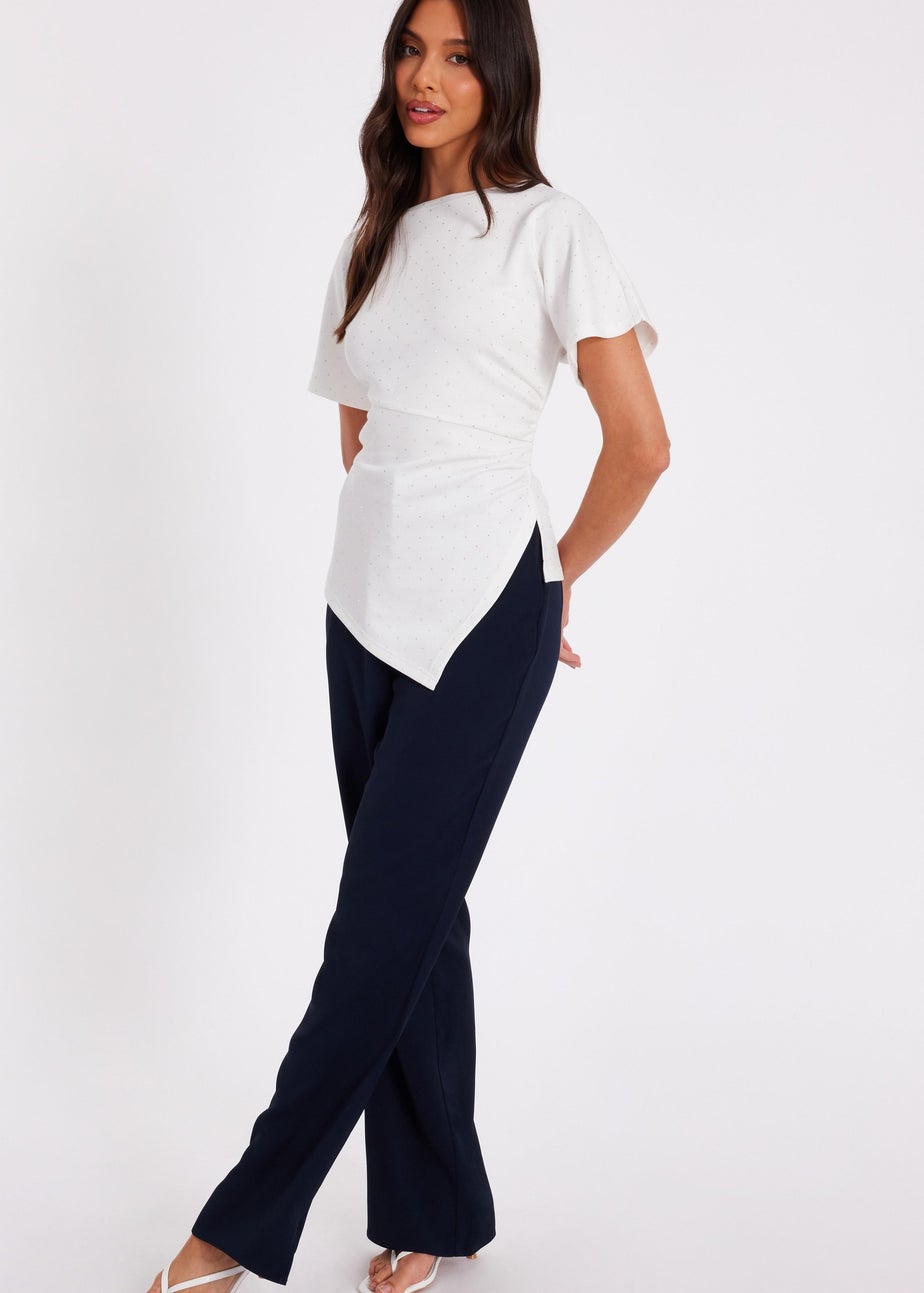 Quiz White Diamante Short Sleeve Top