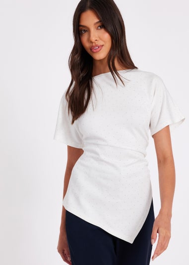 Quiz White Diamante Short Sleeve Top
